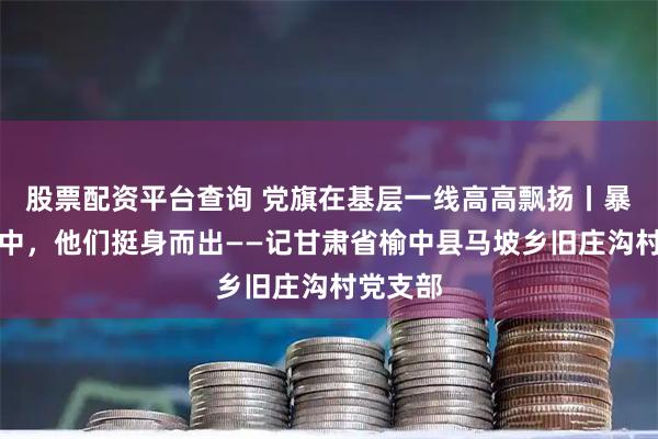 股票配资平台查询 党旗在基层一线高高飘扬丨暴雨山洪中，他们挺身而出——记甘肃省榆中县马坡乡旧庄沟村党支部
